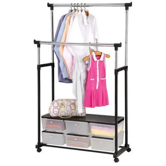 Телескопическая стойка-вешалка для одежды - Double Pole Clothes Horse