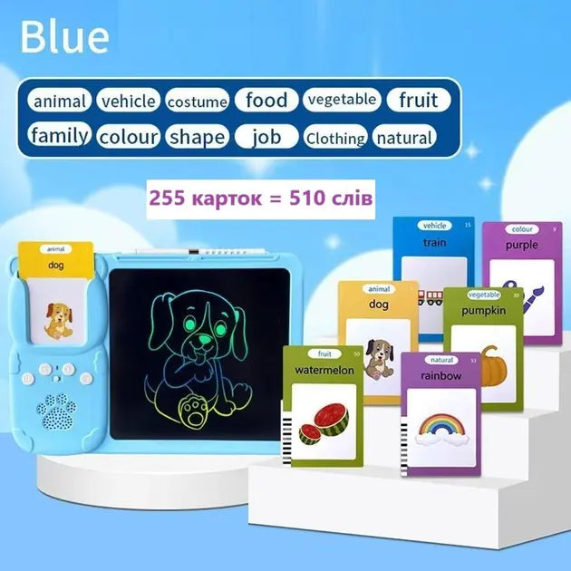 Говорящие обучающие карточки Монтессори для изучения английского языка 2в1 интерактивный планшет и цветная LCD доска для рисования 224 сло...