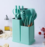 Черный Набор кухонных принадлежностей 19 предметов с двойной подставкой доской набором ножей ZP-0102