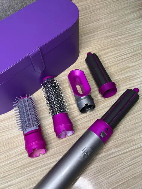 Стайлер + Коробка 5в1 HAIR BRUSH Styler для различных типов волос с функциями придания объема, выпрямления, укладки Фиолетовый