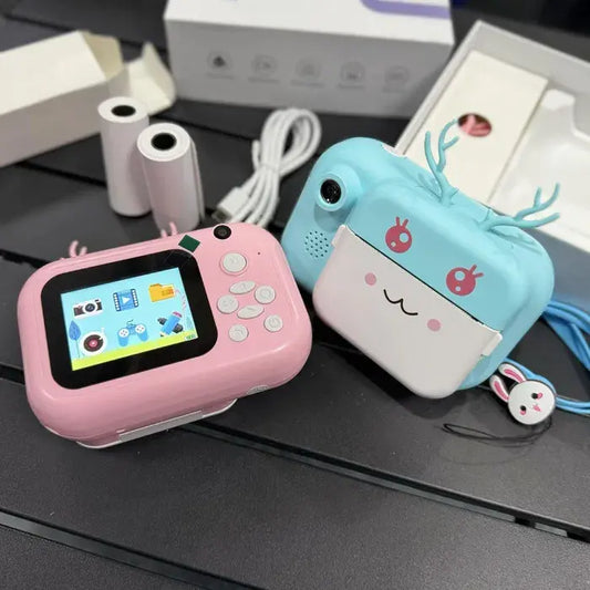 Розовый  Детский фотоаппарат C11 с экраном моментальной печати фото "Рожки"