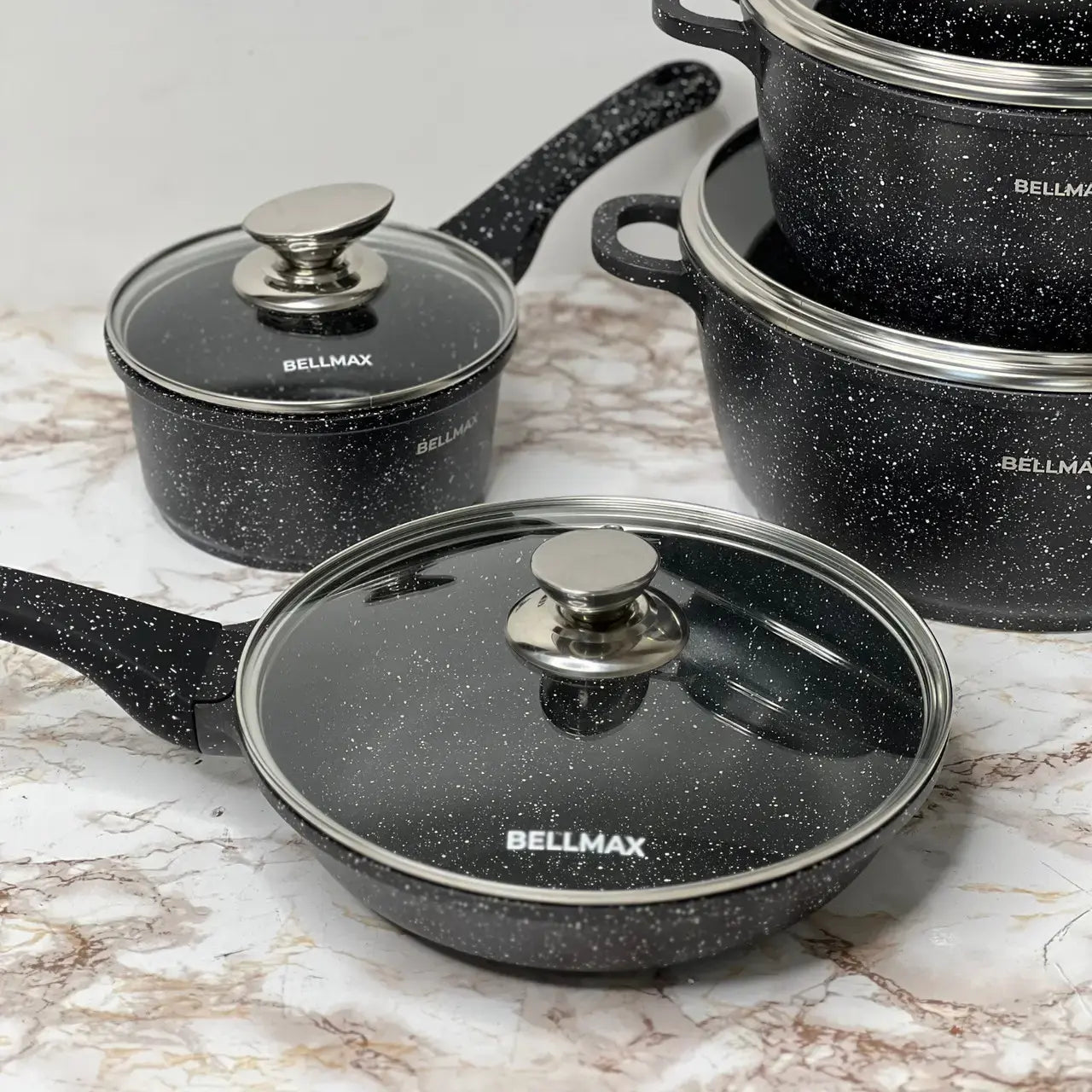 Набор посуды с гранитным антипригарным покрытием BellMax BM-305 из 12 предметов Черный