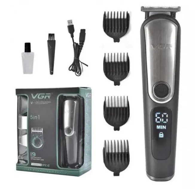 Машинка для стрижки волос VGR V-105 триммер для усов и бороды с насадками 5в1