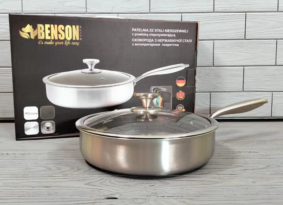 Глубокая сковорода из нержавеющей стали 28 см. Benson BN-588