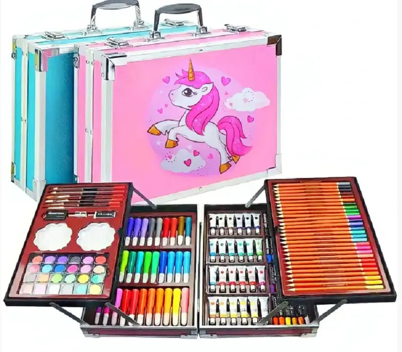 розовый Набор для рисования 145 предметов в алюминиевом чемоданчике