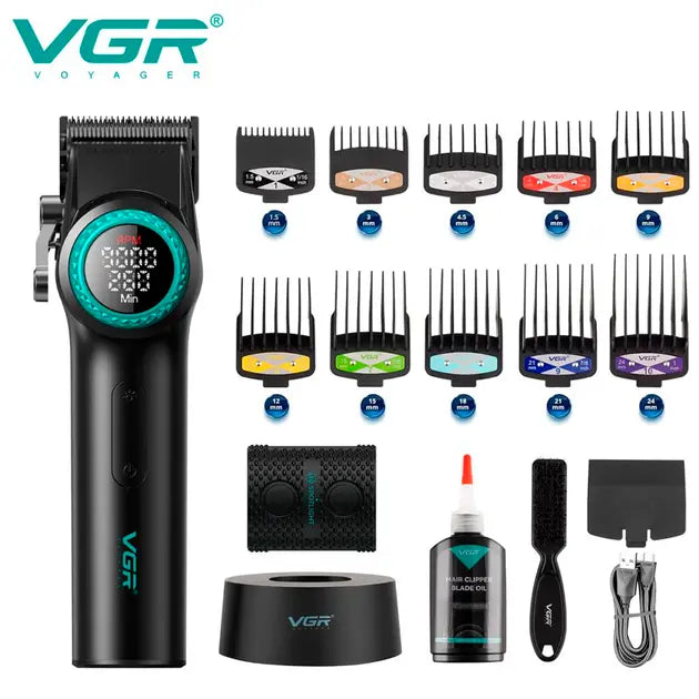 Аккумуляторная машинка для стрижки VGR V-001, 10 насадок, 9000 RPM, АКБ 4600 mAh, LED дисплей