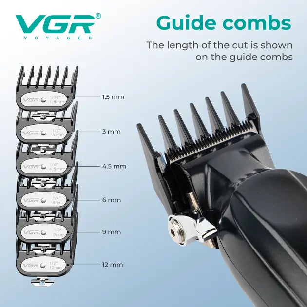 Аккумуляторная машинка для стрижки VGR V-662 GREEN, 7000 RPM, 6 насадок, LED дисплей