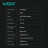 Аккумуляторная машинка для стрижки VGR V-662 GREEN, 7000 RPM, 6 насадок, LED дисплей