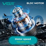 Аккумуляторная машинка для стрижки VGR V-662 GREEN, 7000 RPM, 6 насадок, LED дисплей