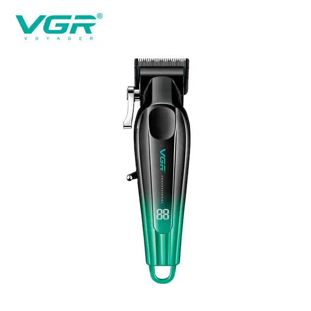 Аккумуляторная машинка для стрижки VGR V-662 GREEN, 7000 RPM, 6 насадок, LED дисплей