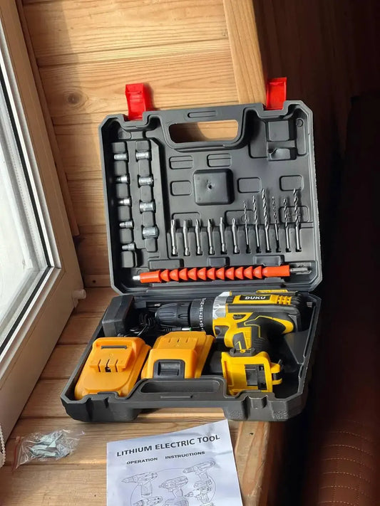 Аккумуляторный дрель шуруповерт 24v 5ah с набором бит сверл и насадками в кейсе с 2-мя акб.