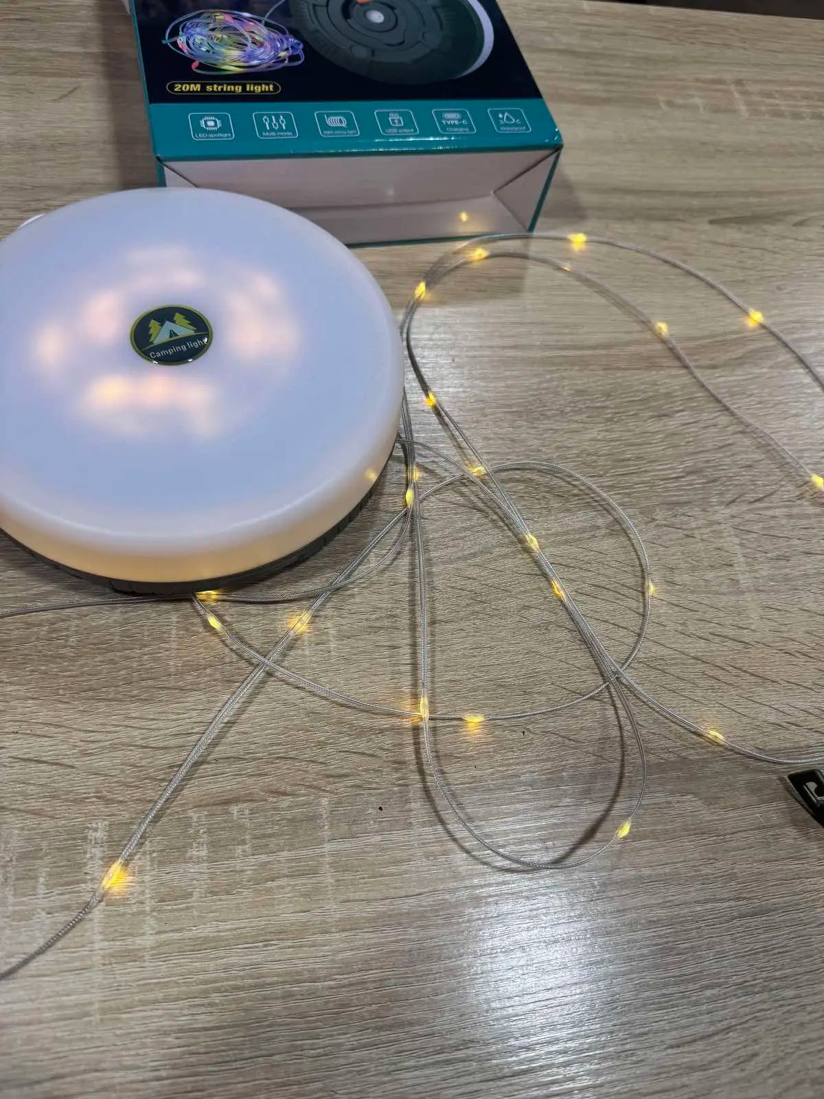 Аккумуляторный фонарь с гирляндой, USB и магнитным креплением / Подвесной фонарь для кемпинга 20м