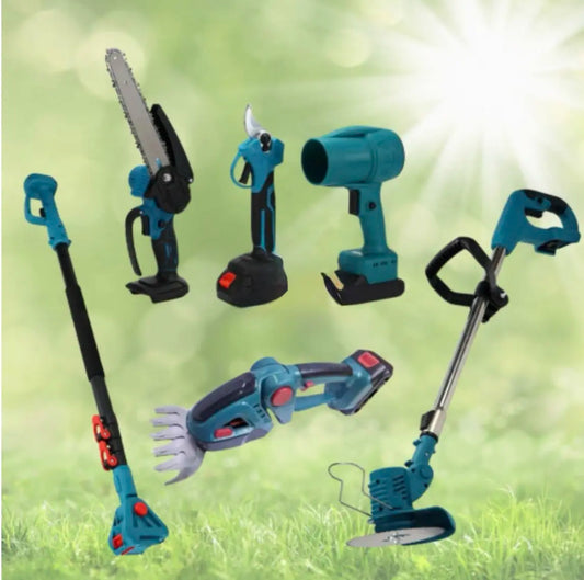 Аккумуляторный универсальный садовый набор 6 в 1 / Секатор / Мини-пила / Триммер / Воздуходувка / Удлинитель / Кусторез