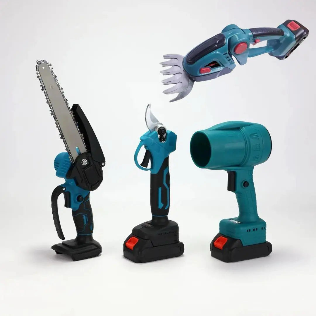 Аккумуляторный универсальный садовый набор 6 в 1 / Секатор / Мини-пила / Триммер / Воздуходувка / Удлинитель / Кусторез