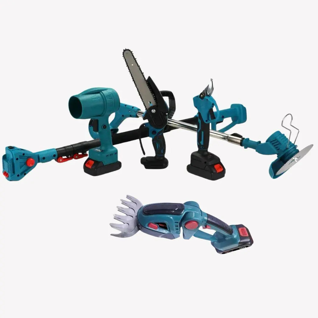 Аккумуляторный универсальный садовый набор 6 в 1 / Секатор / Мини-пила / Триммер / Воздуходувка / Удлинитель / Кусторез