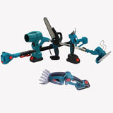 Аккумуляторный универсальный садовый набор 6 в 1 / Секатор / Мини-пила / Триммер / Воздуходувка / Удлинитель / Кусторез