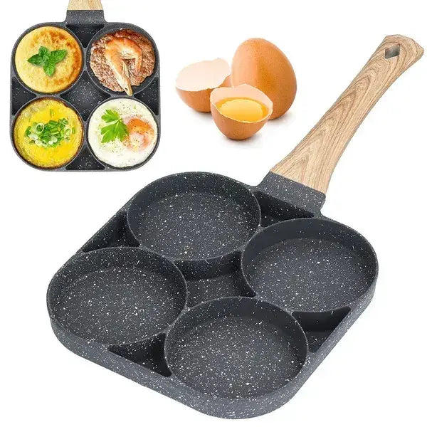 Антипригарная сковорода на 4 отделения для блинов и яичницы / Порционная сковорода для жарки яиц / Кухонная сковорода