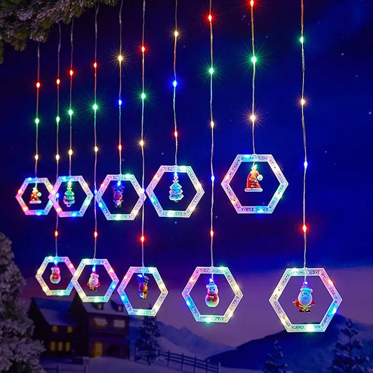 Анимированная гирлянда штора / Шестигранный новогодний декор Рождественский AND SF-48