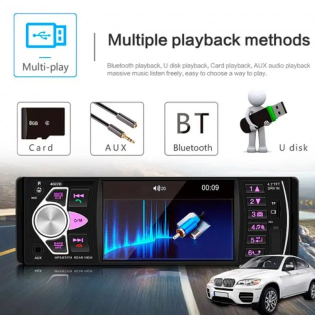 Автомобильная Bluetooth магнитола PI 4023 BT с пультом на руль и большим экраном