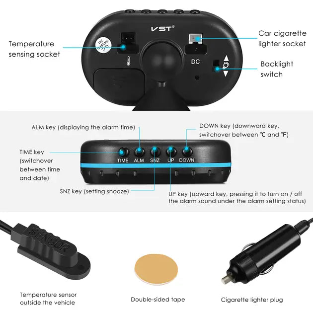 Автомобильные часы – термометр – вольтметр VST – 7009V