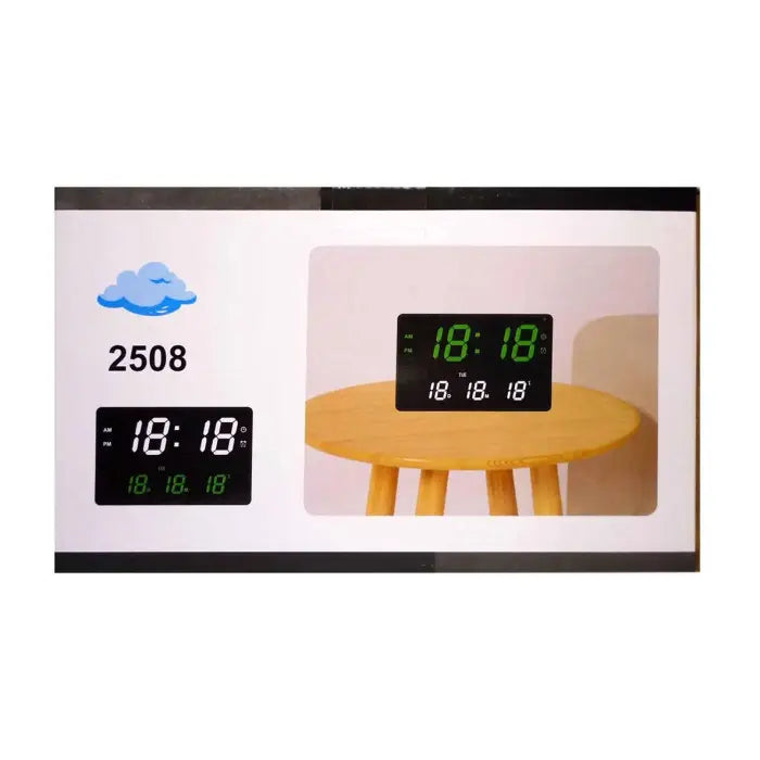 Часы электронные настенные 2508 с зеленой подсветкой черные 240х40х150мм TB