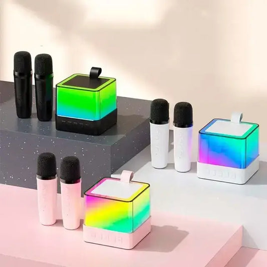 Портативная Bluetooth колонка K18 с LED подсветкой 2 микрофона розовый