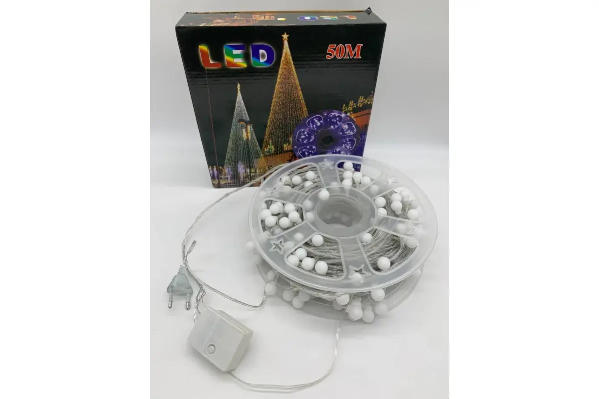 Гирлянда на катушке, от сети, Buble  50м, 8 режимов, теплый белый/ Светодиодная гирлянда на елку