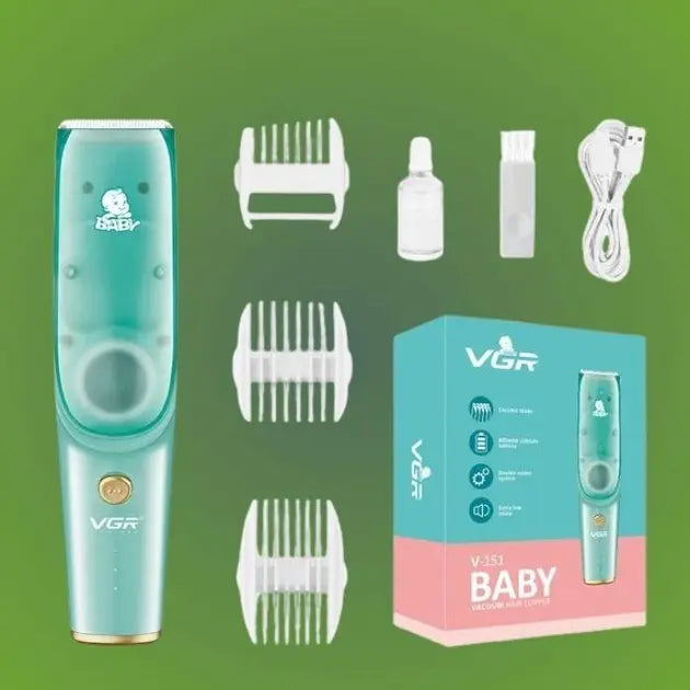 Бесшумная машинка для стрижки детей и младенцев VGR Baby V-151, Беспроводной триммер 3 насадки с вытяжкой