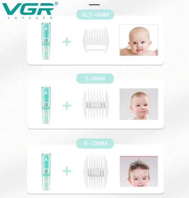 Бесшумная машинка для стрижки детей и младенцев VGR Baby V-151, Беспроводной триммер 3 насадки с вытяжкой