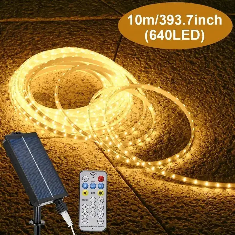 LED гирлянда с солнечной батареей 10 м (теплый белый свет)