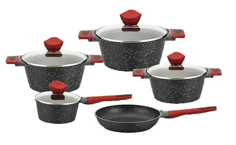 Набор кастрюль BN-338 9 предметов, ковшик 1,4 л; 2,4л; 4л; 6,3л; сковорода 24см