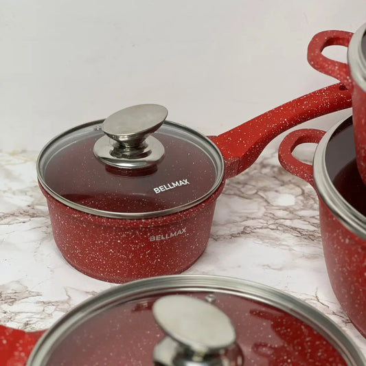 Набор посуды с гранитным антипригарным покрытием BellMax BM-305 из 12 предметов красный