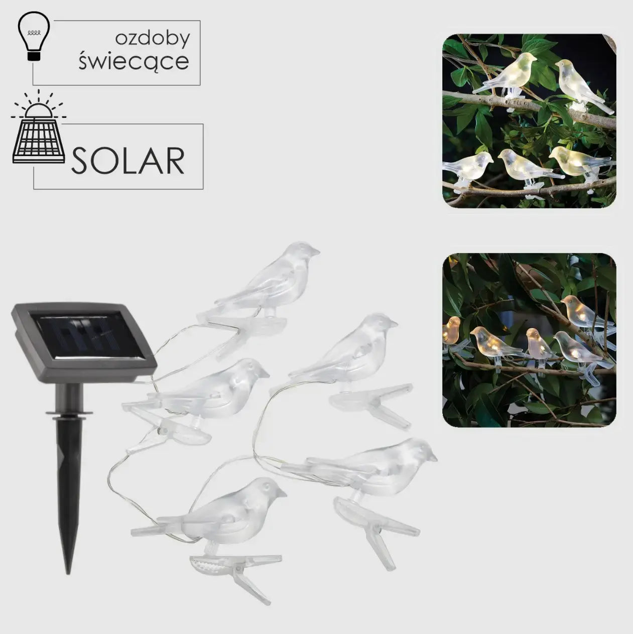 Садовая солнечная гирлянда на солнечной батарее в форме птиц 5шт 2+1,2 м Garden Line SOL6063