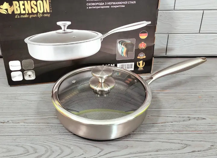 Cковорода глубокая Benson из нержавеющей стали 24см (BN-586)
