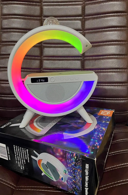 Умный светильник колонка с будильником и диско шаром/ Ночник c беспроводной зарядкой для телефона/Bluetooth-колонка
