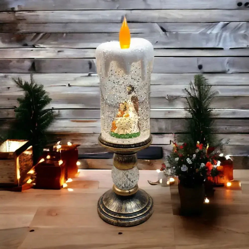 Санта Клаус  новогодняя LED свеча со снегом, 25см, от батареек и USB