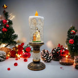 Декоративная новогодняя LED свеча со снегом, 25см, от батареек и USB