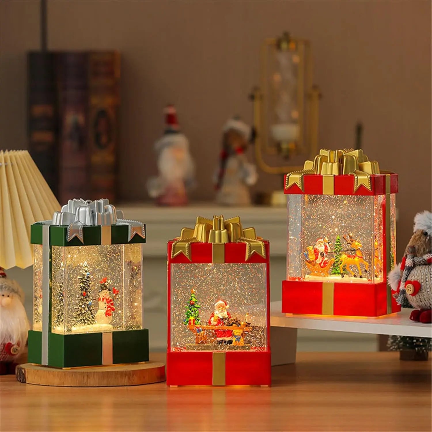 Декоративный светильник с эффектом снегопада, подсветкой и музыкой, Снеговик 803