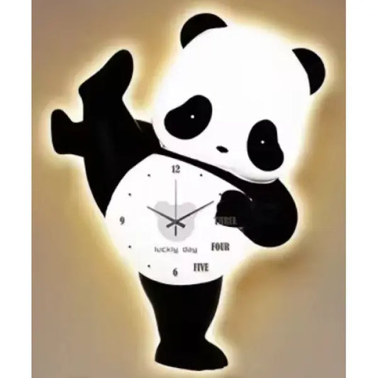 Детские настенные часы со светодиодной подсветкой в виде панды / Декоративные LED-часы Панда без звука с мягкой подсветкой