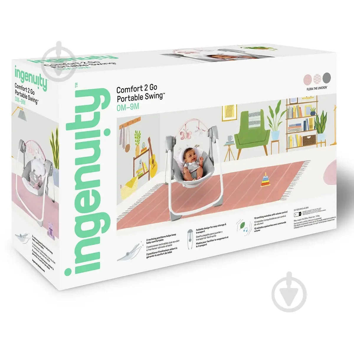 Детский шезлонг-качели 2 в 1 Ingenuity Flora the Unicorn