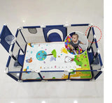 Детский игровой манеж-ограждение 125х125х63см для игр с баскетбольной корзиной и карманом для игрушек