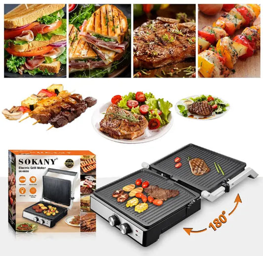 Домашний электрический гриль 2000 Вт, раскрытие на 180°, Sokany SK-08050
