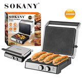 Домашний электрический гриль 2000 Вт, раскрытие на 180°, Sokany SK-08050