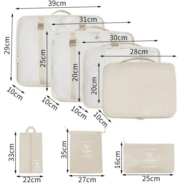 Дорожный органайзер 7в1 Набор органайзеров для одежды, обуви и аксессуаров для путешествий Бежевый