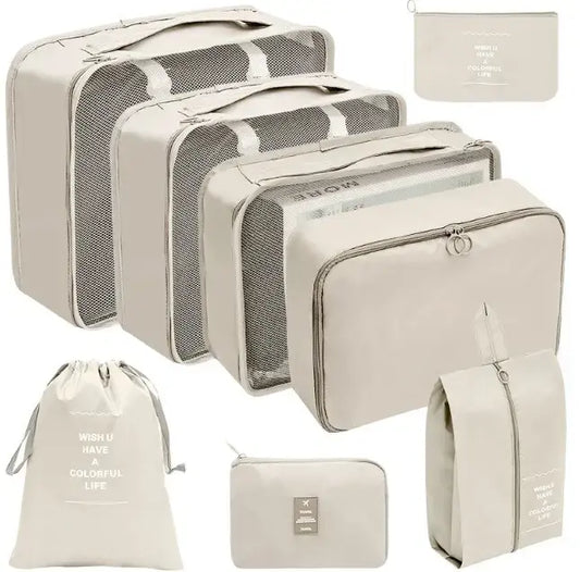Дорожный органайзер 7в1 Набор органайзеров для одежды, обуви и аксессуаров для путешествий Бежевый