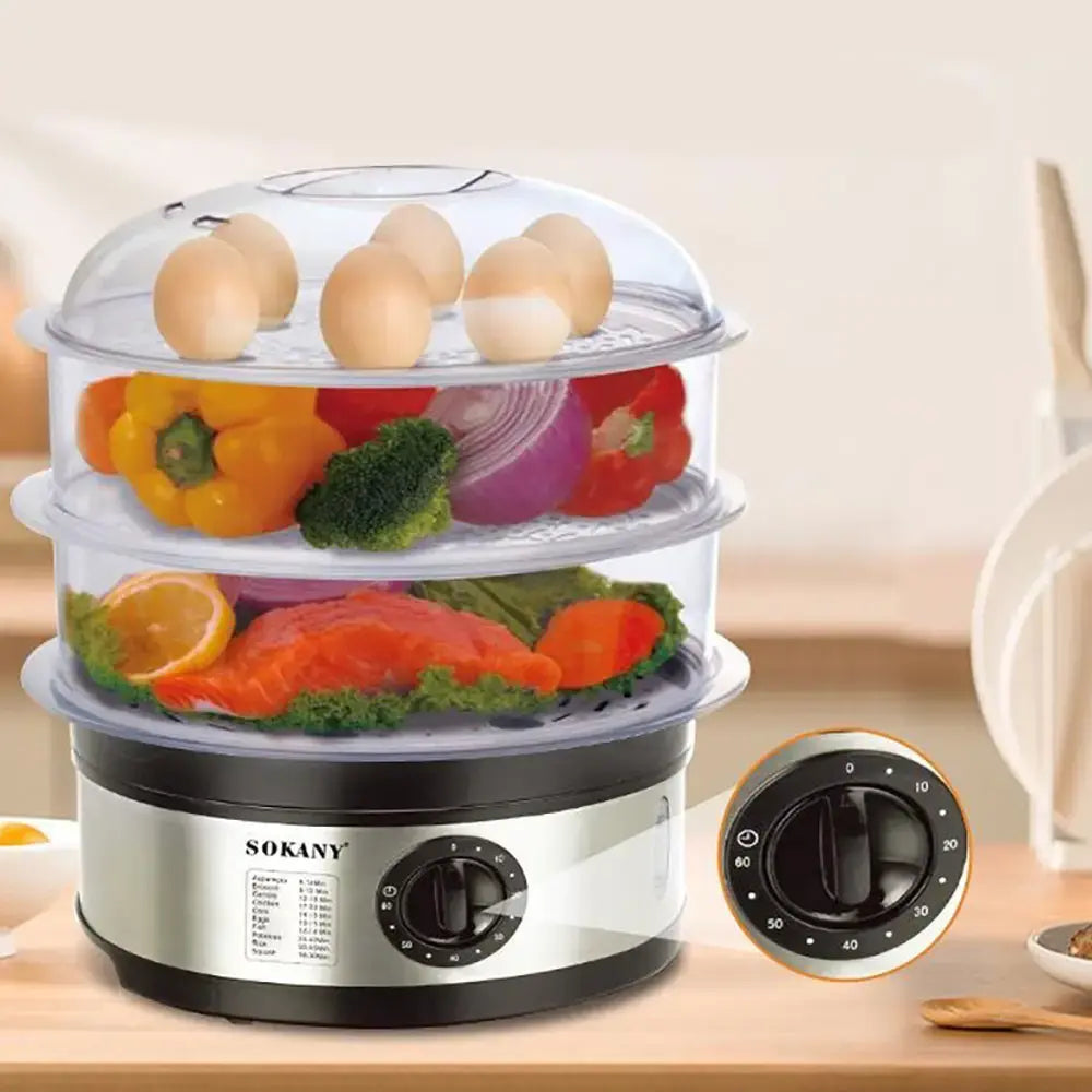 Электрическая пароварка 3-уровневая 650Вт, 11л, Sokany SK-07018 / Мантоварка электрическая / Электропароварка