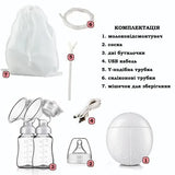 Электрический двойной массажный молокоотсос Kinder Goods в комплекте с 2 бутылочками для молока + соска, USB