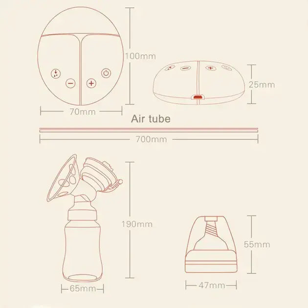 Электрический двойной массажный молокоотсос Kinder Goods в комплекте с 2 бутылочками для молока + соска, USB