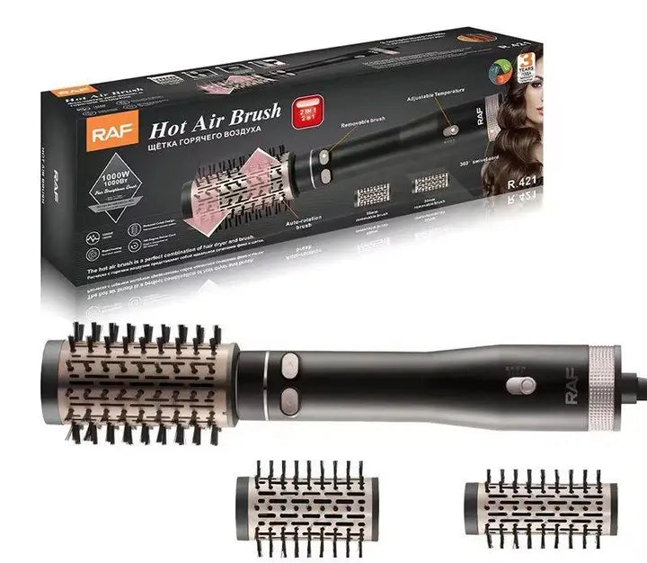 Фен браш стайлер с вращающейся насадкой RAF R.421 электрическая расческа Черный 1000 Вт