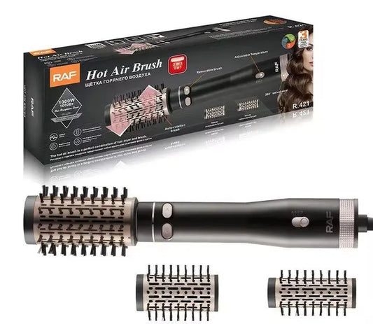 Фен браш стайлер с вращающейся насадкой RAF R.421 электрическая расческа Черный 1000 Вт